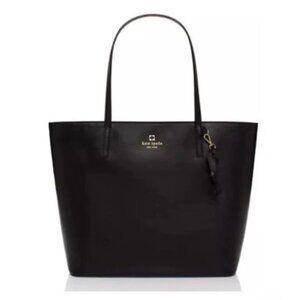 Kate Spade New York Black Leather Tote Bag | Gold Logo | Classic Work Bag